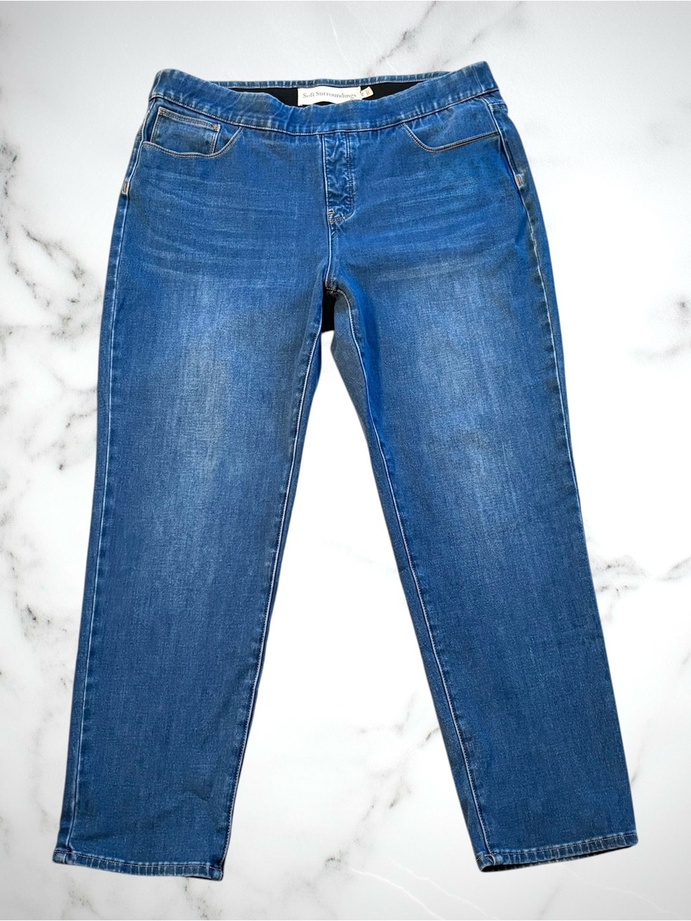 Soft Surroundings Pull on Jeans PXL Blue Denim Comfort Quiet Luxury Aesthetic
